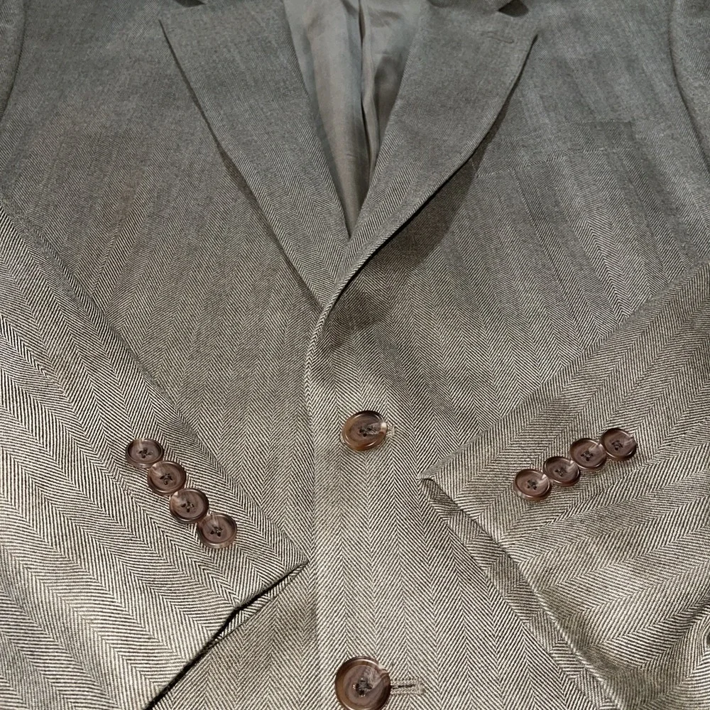 Ralph Lauren Blazer Men 46R Beige 100%‎ Silk Herringbone Wedding Business